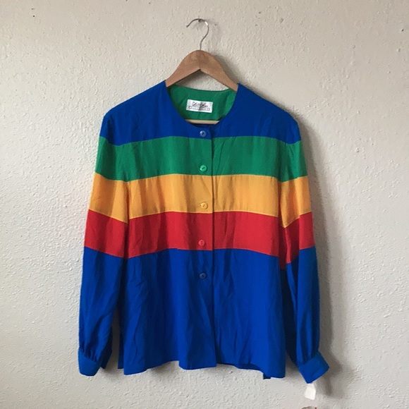 Vintage 90s Rainbow Striped Union Deadstock Unisex Button Up Pride Size 12 - Picture 5 of 14